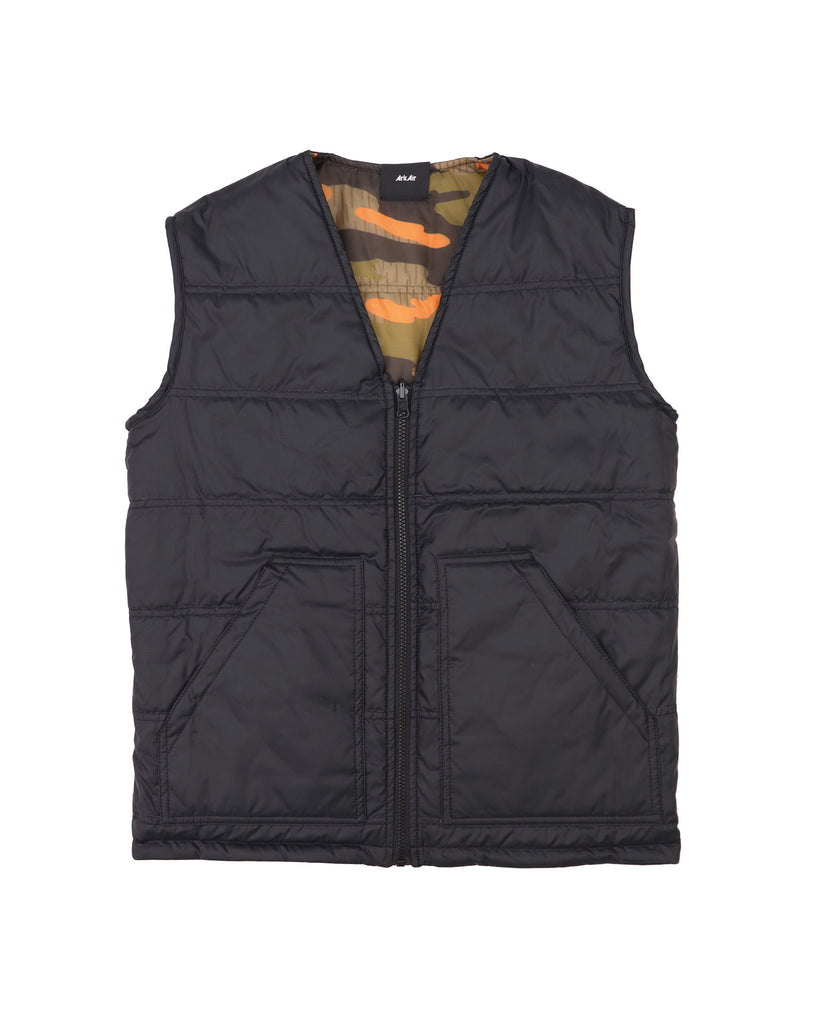 B501AA Reversible Quilted Vest - Black/ META Jigsaw